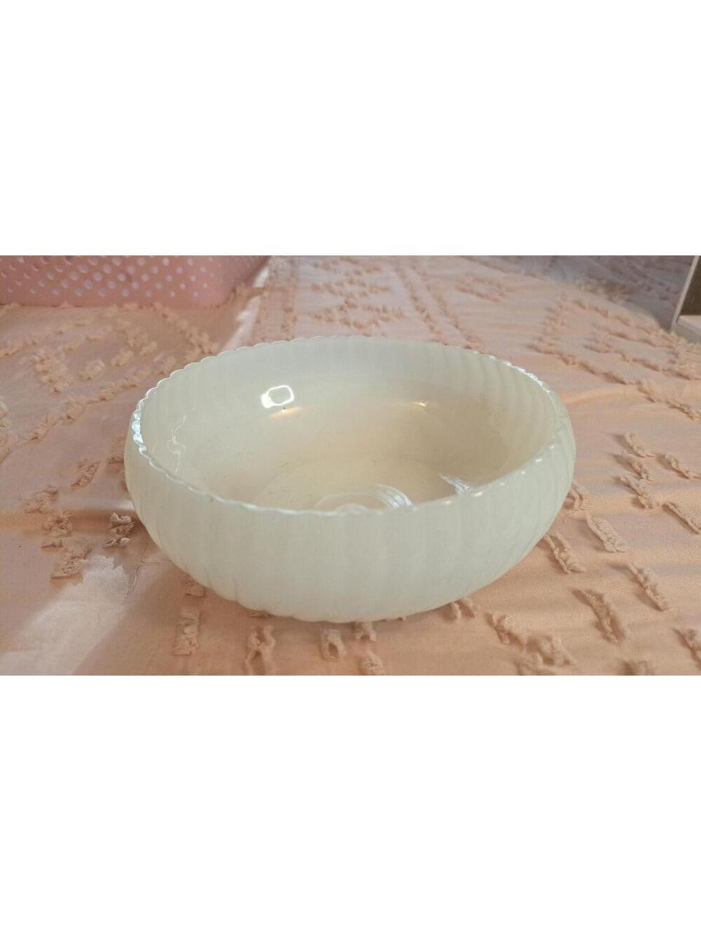 Vintage Fire King Milk Glass Swirled Bulb Bowl Dish 6.5"